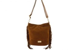 Zamszowa torebka boho z frędzlami - Brązowa jasna. Brązowe torebki klasyczne damskie Barberinis, bez wzorów, z jeansu, małe, zamszowe, bez dodatków. Za 217.99 zł.