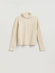 Sweter z warkoczowym splotem - kremowy. Białe swetry klasyczne damskie Reserved, l, z dzianiny, bez kołnierzyka. Za 139.99 zł.
