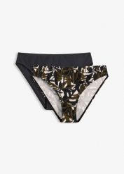Figi bikini (2 pary), gładkie i z nadrukiem. Czarne bikini damskie bonprix, bez wzorów. Za 97.99 zł.
