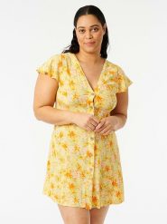Rip Curl Sukienka "Summer Rain" w kolorze żółtym rozmiar: M. Żółte sukienki damskie Rip Curl, m, bez wzorów, bez kołnierzyka, bez ramiączek, mini, rozkloszowane. Za 118.28 zł.