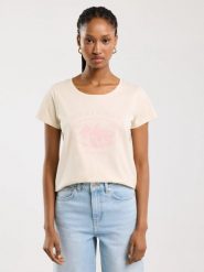 Koszulka damska z nadrukiem kremowa Alota 103. Białe t-shirty damskie Big Star, l, bez wzorów, z bawełny, bez kołnierzyka. W wyprzedaży za 59.99 zł.