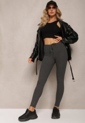 Ciemnoszare Legginsy ze Sznurkiem w Pasie z Elastycznej Bawełny Herccena. Szare legginsy damskie Renee, l, bez wzorów, z bawełny. Za 39.99 zł.