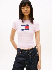 Tommy Jeans Koszulka Kobiety Bawełna (100%) różowy, S. Czerwone bluzki sportowe damskie Tommy Jeans, s, z bawełny, bez kołnierzyka, bez ramiączek. Za 89.95 zł.