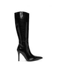 DeeZee Kozaki W4LD190602 Czarny. Czarne kozaki damskie DeeZee, z materiału, bez obcasa, na szpilce. Za 259.99 zł.