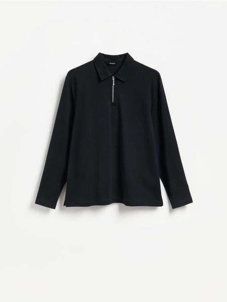 Koszulka polo slim z bawełną - czarny. Czarne koszulki polo męskie Reserved, l, bez wzorów, z bawełny, bez ramiączek. Za 119.99 zł.
