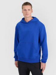 4F Bluza dresowa nierozpinana z kapturem męska - niebieska 3XL. Niebieskie bluzy sportowe męskie 4f, bez wzorów, z bawełny, klasyczne, bez kołnierzyka, bez ramiączek. W wyprzedaży za 99.99 zł.