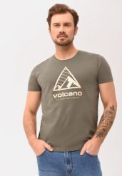 Bawełniany t-shirt T-PIK. Brązowe t-shirty męskie Volcano, m, bez wzorów, z bawełny, bez kołnierzyka. Za 59.99 zł.