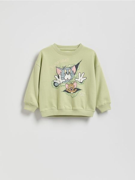 Bluza Tom i Jerry - jasnozielony. Zielone bluzy i bluzki niemowlęce Reserved, bez wzorów, z bawełny, bez ramiączek, bez kaptura. Za 49.99 zł.