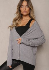 Szary Kardigan z Dodatkiem Bawełny Ozdobiony Cyrkoniami Zapinany na Guziki Mevanine. Szare kardigany damskie Renee, s, bez wzorów, z bawełny. Za 69.99 zł.