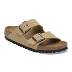 Klapki damskie Birkenstock Arizona. Brązowe klapki damskie Birkenstock, bez wzorów, z materiału, bez obcasa. Za 581.00 zł.