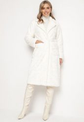 Biały Elegancki Płaszcz Jednorzędowy z Pluszowego Futerka Vertizelle. Białe płaszcze damskie Born2be, l, bez wzorów, z jeansu, eleganckie. Za 209.99 zł.