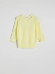 Gładki sweter - żółty. Żółte swetry klasyczne damskie Reserved, l, z dzianiny, bez kołnierzyka. W wyprzedaży za 39.99 zł.