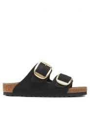 Birkenstock Klapki Arizona Big Buckle 1023239 Czarny. Czarne klapki damskie Birkenstock, bez wzorów, z nubiku, bez obcasa. Za 559.99 zł.