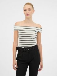 Orsay Koszulka w kolorze kremowo-czarnym rozmiar: L. Brązowe bluzki damskie ORSAY, l, bez wzorów, bez kołnierzyka, bez ramiączek. Za 21.99 zł.