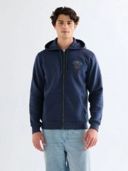 MESKA BLUZA WRANGLER GRAPHIC ZIP HOODIE NAVY 112378028. Niebieskie bluzy z kapturem męskie Wrangler, l. Za 149.99 zł.