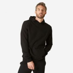 Bluza z kapturem męska Nyamba Gym & Pilates Crew 100. Czarne bluzy z kapturem męskie DOMYOS, na zimę, l, z bawełny. Za 79.99 zł.