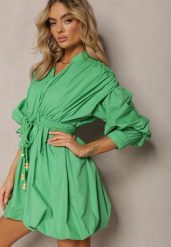 Zielona Sukienka Appomene. Zielone sukienki damskie Renee, m, bez wzorów, boho, bez kołnierzyka, bez ramiączek, mini, bombki. W wyprzedaży za 59.49 zł.