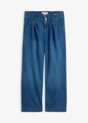 Jeansy wide leg, high waist z wygodną talią. Niebieskie jeansy damskie bonprix, z podwyższonym stanem. Za 117.99 zł.