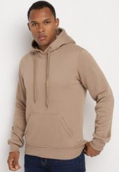 Ciemnobeżowa Bluza Evoire. Brązowe bluzy z kapturem męskie Born2be, l, z jeansu. Za 34.99 zł.