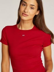 TOMMY JEANS Koszulka w kolorze czerwonym rozmiar: S. Czerwone bluzki damskie Tommy Jeans, s, bez wzorów, z jeansu, bez kołnierzyka, bez ramiączek. Za 122.96 zł.