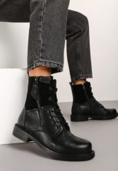 Czarne Botki Workery ze Skóry Naturalnej z Ozdobnym Suwakiem Enathwen. Czarne botki damskie Born2be, z jeansu, eleganckie, bez obcasa, na płaskiej podeszwie, bez zapięcia. Za 399.99 zł.