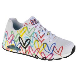 Buty sportowe Sneakersy damskie, Skechers Uno-Spread The Love. Białe buty sportowe na co dzień damskie Skechers, z aplikacjami, z gumy, trekkingowe. Za 379.99 zł.