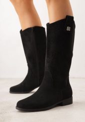 Czarne Botki Typu Kowbojki Ażurowe Ozdobione Metaliczną Aplikacją Iomosa. Czarne botki damskie Born2be, prążkowane, biznesowe, bez obcasa, na płaskiej podeszwie, bez zapięcia. Za 149.99 zł.