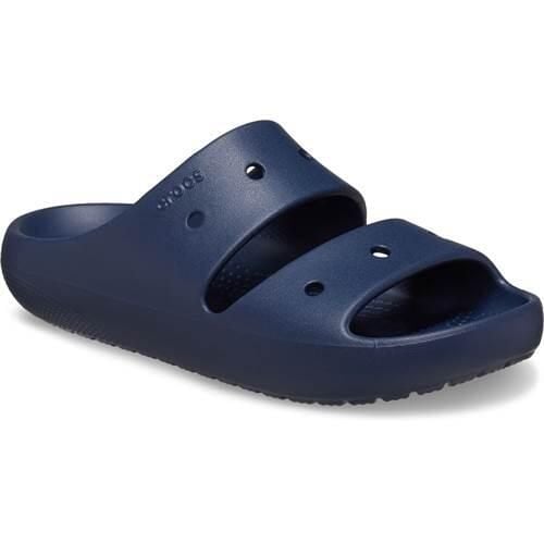 Klapki damskie Crocs Classic V2. Niebieskie klapki damskie Crocs, bez wzorów, z materiału, bez obcasa. Za 211.00 zł.