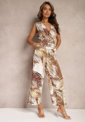 Beżowy Kombinezon z Bawełny z Szerokimi Ramiączkami i Długimi Nogawkami Vmeviana. Brązowe kombinezony damskie Renee, l, bez wzorów, z bawełny, eleganckie, bez kołnierzyka, bez ramiączek, długie. Za 89.99 zł.