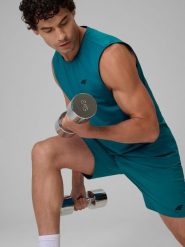 4F Koszulka treningowa regular szybkoschnąca męska - turkusowa XL. Niebieskie t-shirty sportowe męskie 4f, l, z materiału, bez ramiączek, do biegania. Za 69.99 zł.