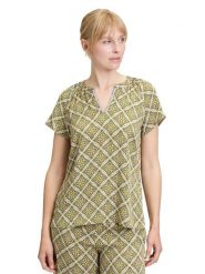 CARTOON Bluzka w kolorze zielono-kremowym rozmiar: 34. Zielone bluzki damskie Cartoon, bez wzorów, z wiskozy, bez kołnierzyka, bez ramiączek. Za 104.99 zł.