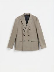 Dwurzędowa marynarka w kratę - brązowy. Brązowe marynarki męskie Reserved, bez wzorów, z tkaniny. Za 359.99 zł.