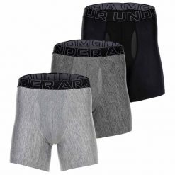 Bokserki męskie Under Armour Perf Tech 6in 3 pary. Szare bokserki męskie Under Armour, bez wzorów, z elastanu. Za 229.99 zł.