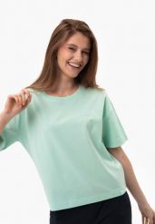 Gładki t-shirt, Comfort Fit, T-RODOS. Zielone t-shirty damskie Volcano, m, z aplikacjami, z bawełny, bez kołnierzyka. Za 59.99 zł.