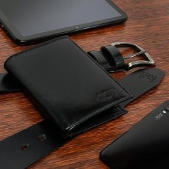 Zestaw męski skórzany premium Beltimore portfel pasek U30 : Kolory - czarny, Rozmiar pasków - r.105-120 cm. Czarne paski męskie bez wzorów. Za 114.90 zł.