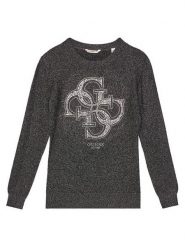Guess Sweter J5YR01 Z3FP0 Czarny Regular Fit. Czarne swetry dziewczęce Guess, z aplikacjami, z wiskozy, bez kołnierzyka. Za 169.99 zł.