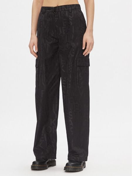 Calvin Klein Jeans Spodnie materiałowe Loose Logo Aop Cargo Pant J20J222596 Czarny Regular Fit. Czarne jeansy damskie Calvin Klein Jeans, bez wzorów, z jeansu. Za 359.99 zł.
