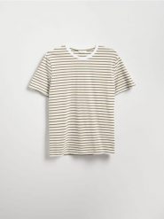 T-shirt regular w paski - oliwkowy. Zielone t-shirty męskie Reserved, l, bez wzorów, z bawełny, bez kołnierzyka. Za 69.99 zł.