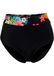 Figi bikini z wysoką talią i typowym wycięciem nogawek. Czarne bikini damskie bonprix, bez wzorów. Za 67.99 zł.