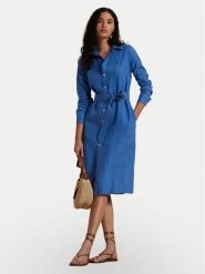 Polo Ralph Lauren Sukienka koszulowa 211943992004 Niebieski Regular Fit. Niebieskie sukienki damskie Polo Ralph Lauren, bez wzorów, ze lnu, bez kołnierzyka, bez ramiączek, koszulowe. Za 989.99 zł.