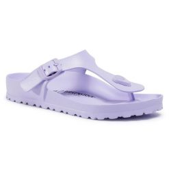 Japonki Birkenstock. Fioletowe klapki damskie Birkenstock, bez wzorów, bez obcasa. Za 149.99 zł.
