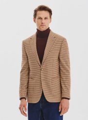 PAKO LORENTE - Beżowa marynarka w pepitkę. Brązowe marynarki męskie Pako Lorente, bez wzorów, z elastanu. Za 549.99 zł.