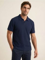 Prążkowana bluza polo z krótkim rękawem - granatowy. Niebieskie bluzy bez kaptura męskie Sinsay, l, prążkowane. Za 49.99 zł.