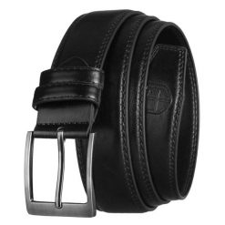 Czarny, męski pasek ze skóry ekologicznej z tradycyjną klamrą - Peterson. Czarne paski męskie Peterson, bez wzorów, ze skóry ekologicznej. Za 45.00 zł.
