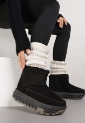 Czarne Śniegowce na Grubej Tłoczonej Podeszwie Apenella. Czarne śniegowce damskie Born2be. Za 99.99 zł.