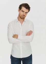 PAKO LORENTE – Koszula w kolorze białym w drobny wzór P24SF-1X-022-B-S - Pako Lorente. Białe koszule męskie Pako Lorente, s, bez wzorów, z elastanu, bez kołnierzyka, bez ramiączek. Za 79.99 zł.