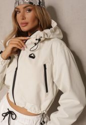 Biała Kurtka w Stylu Oversize z Kapturem i Kieszeniami Lorlio. Białe kurtki damskie Renee, l, bez wzorów, z kapturem. Za 189.99 zł.