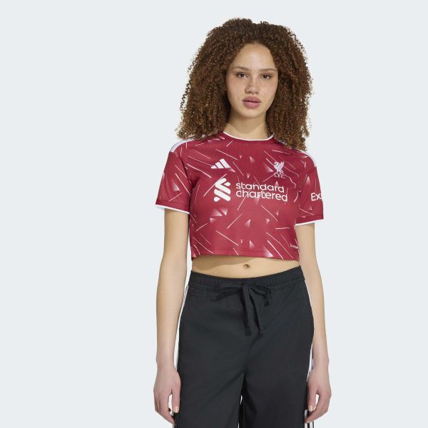Koszulka podstawowa o skróconym fasonie Liverpool FC 26/27 Crop. Czerwone t-shirty damskie Adidas, l, bez wzorów, z dzianiny, bez kołnierzyka. Za 369.00 zł.