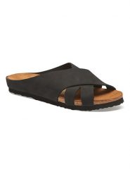 Comfortfusse Skórzane klapki w kolorze czarnym rozmiar: 36. Czarne klapki damskie Comfortfusse, bez wzorów, z nubiku, bez obcasa. Za 159.59 zł.