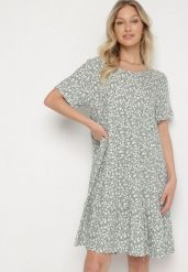 Zielona Sukienka z Bawełną w Kwiatowy Wzór Lunasenia. Zielone sukienki damskie Born2be, na co dzień, na lato, l, bez wzorów, z bawełny, eleganckie, bez kołnierzyka, bez ramiączek. W wyprzedaży za 51.99 zł.